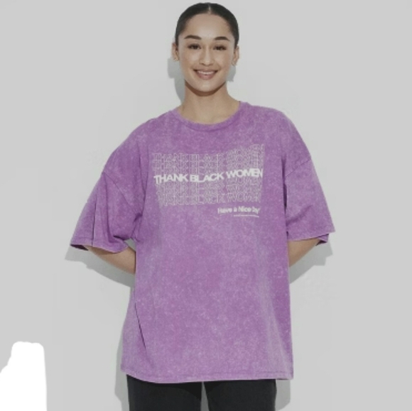 Philadelphia Print Works THANK BLACK WOMEN Graphic T-Shirt Oversize Small Purple - Picture 1 of 13